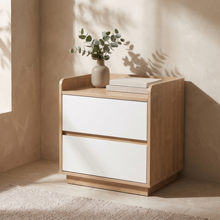 Turin Bedside Table, Oak & White