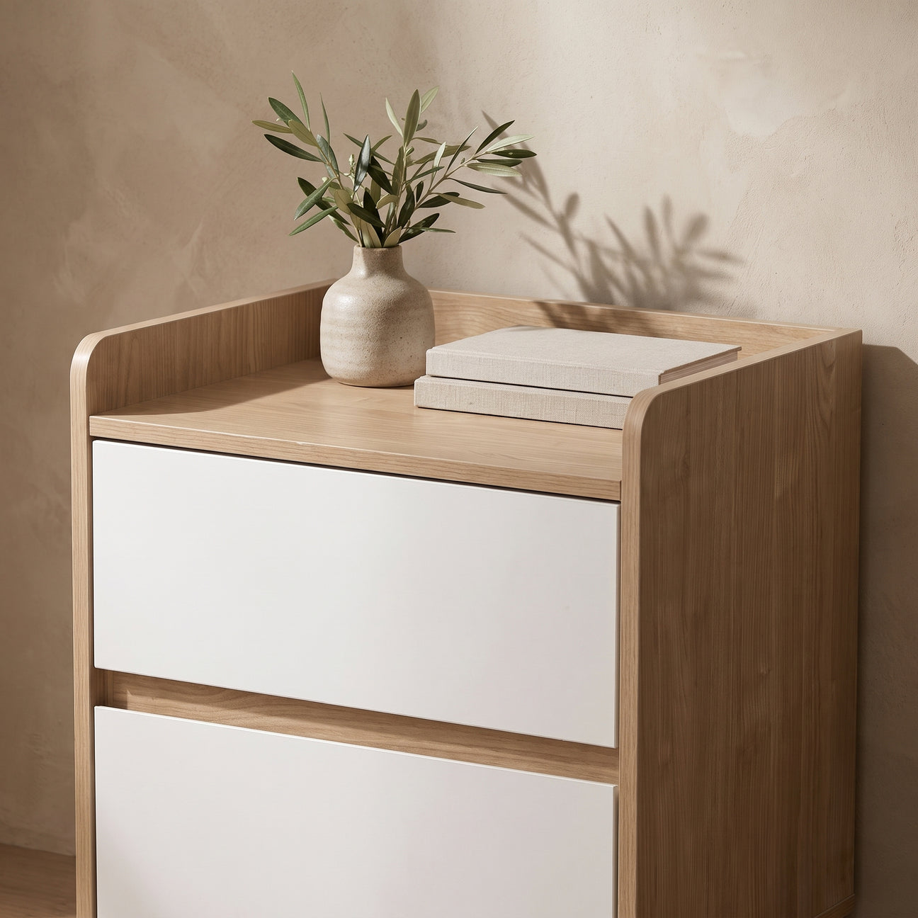 Turin Bedside Table, Oak & White