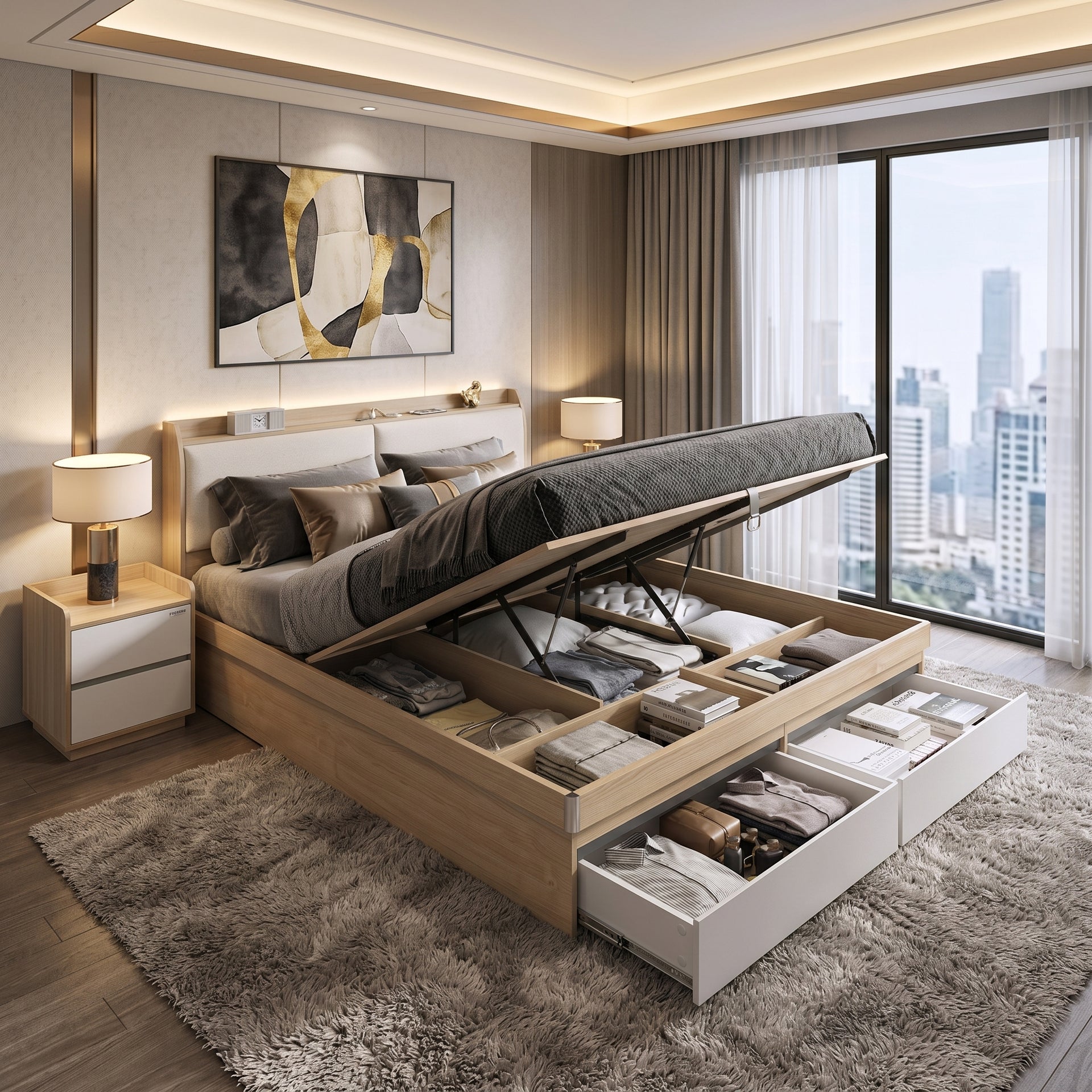 Turin Lux Storage Bed Base, Queen