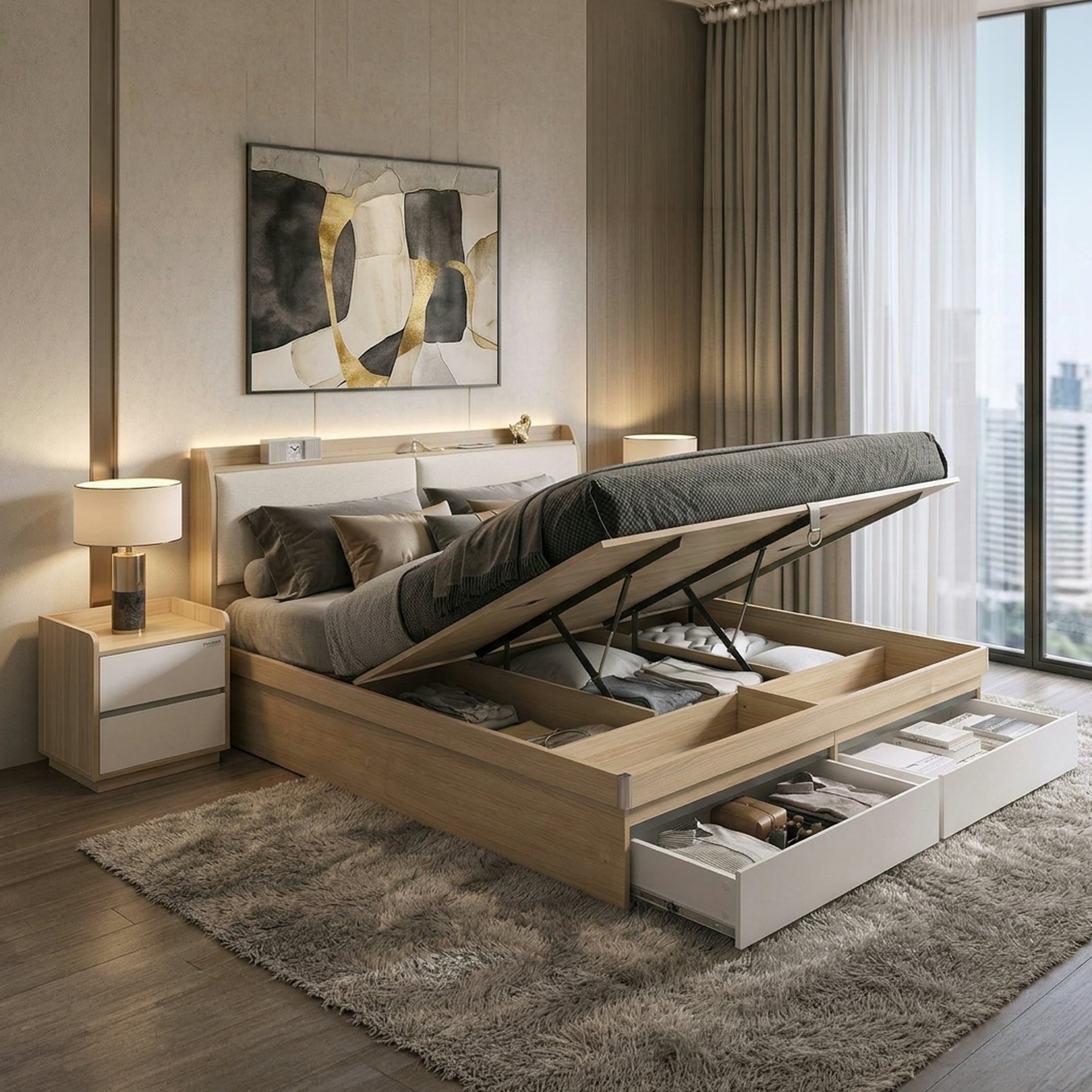 Turin Lux Storage Bed Base, Queen