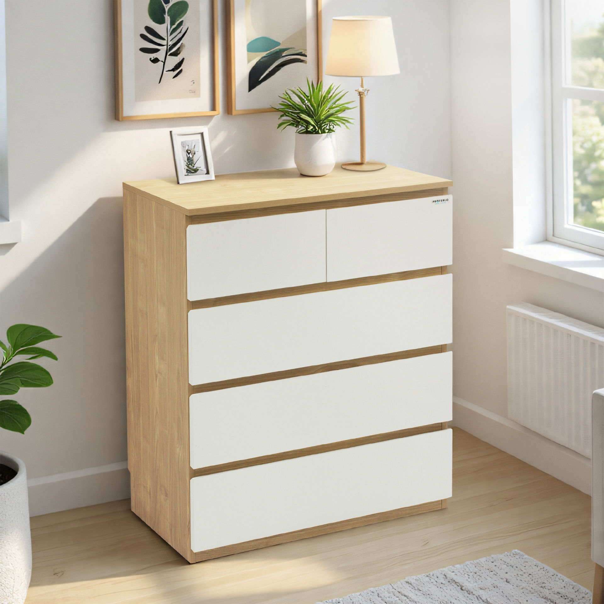 Sotta 2 over 3 Tallboy, Oak & White