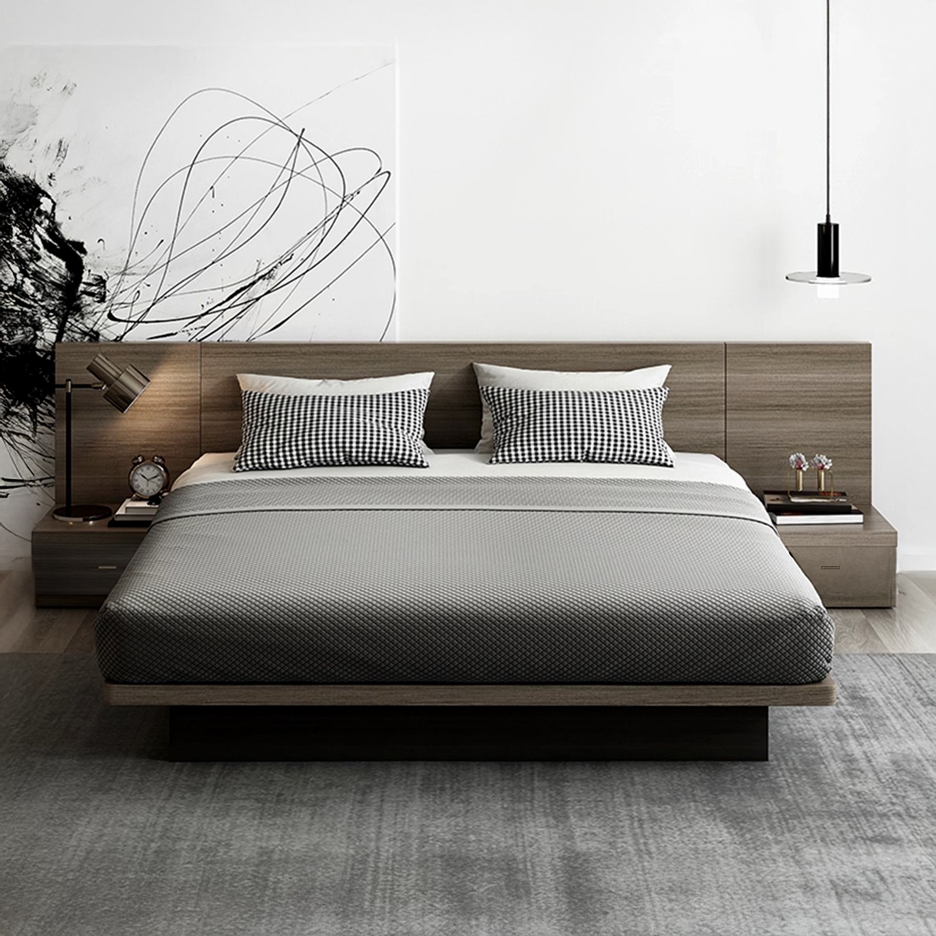 Ovada Super King Storage Bed Base with two 1 drawer Bedside Tables – Slate Grey Walnut (3pcs Set)