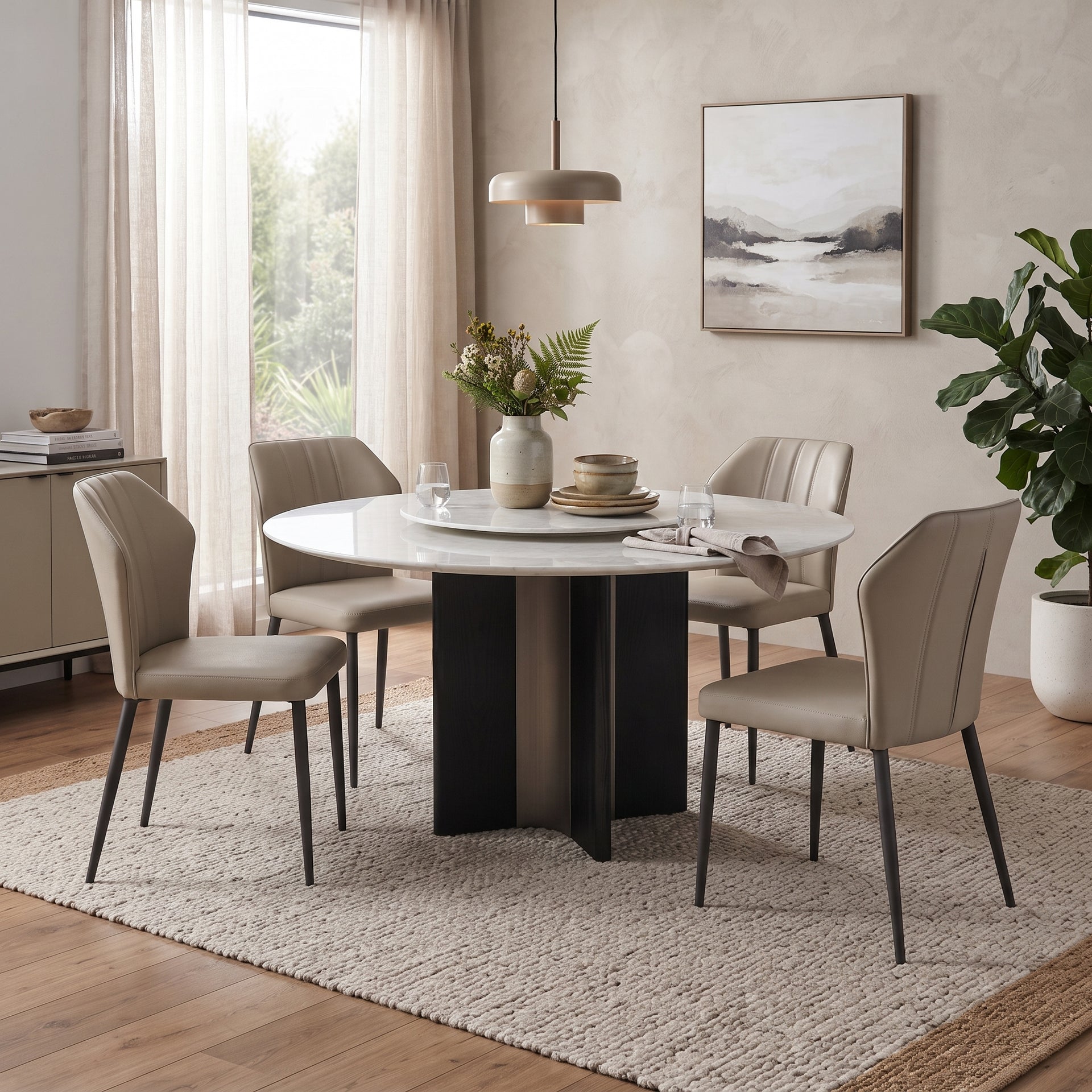 Verona Round Dining Table, White, 1.35M