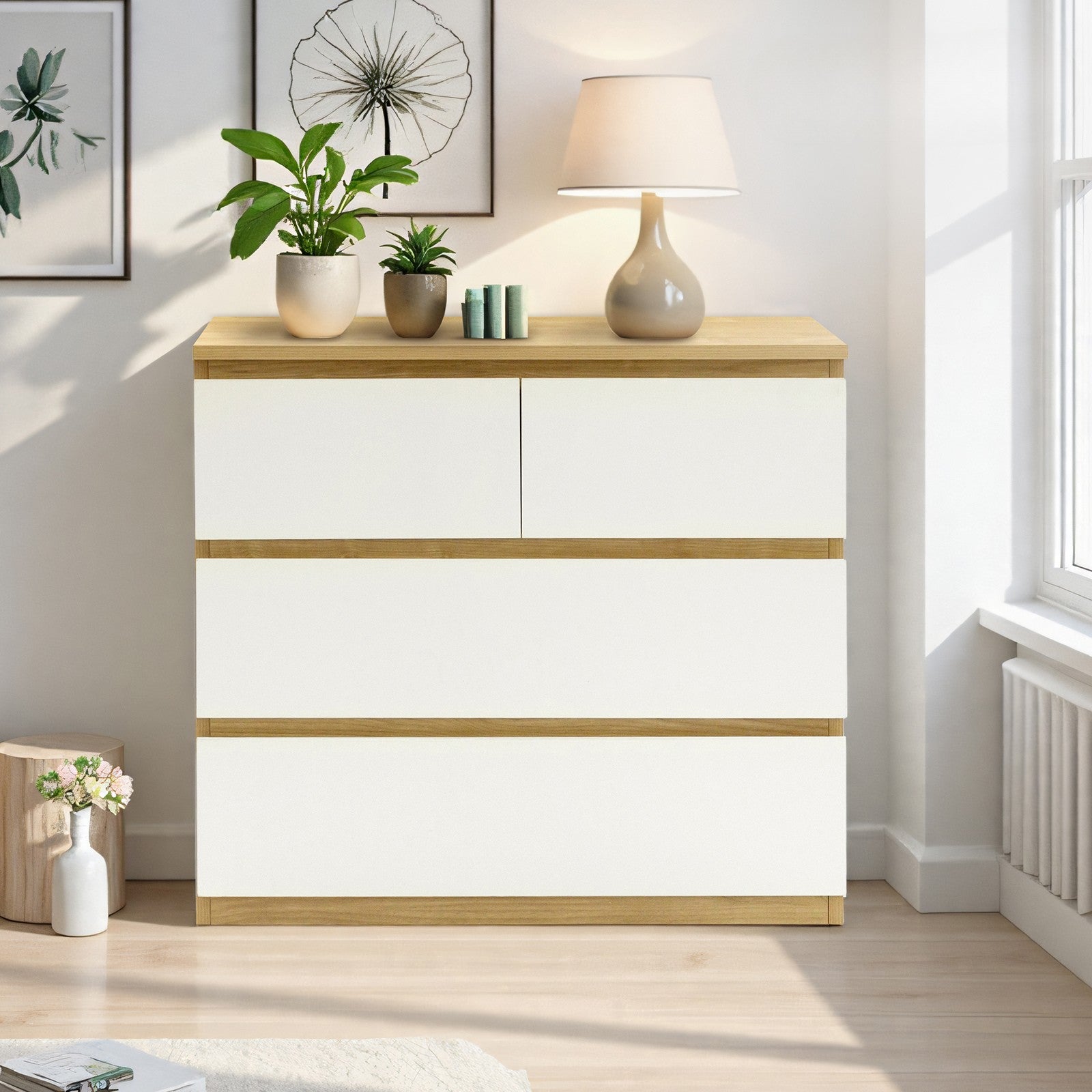 Sotta 2 over 2 Lowboy, Oak and white