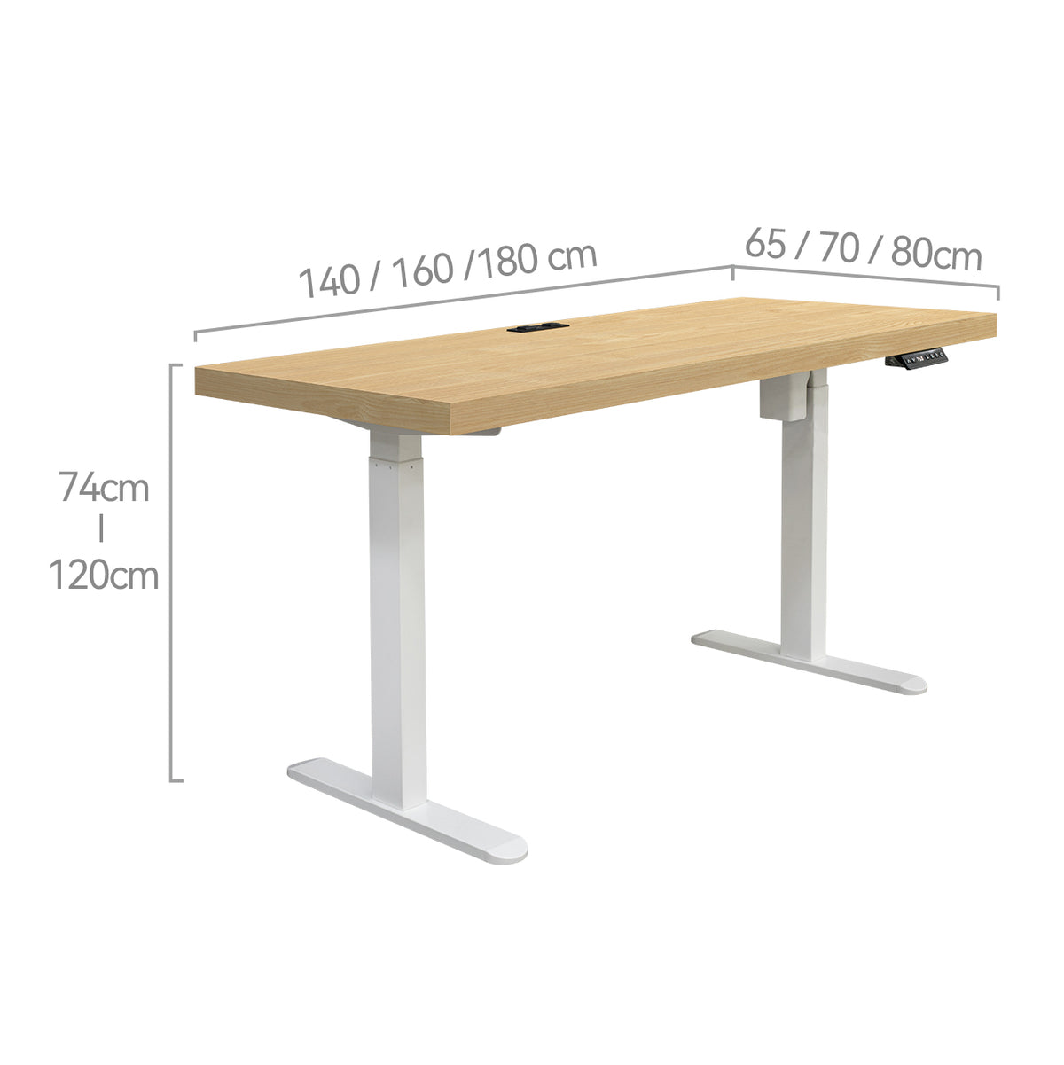 Asti Electric Standing Desk w Charger, 1.8M, Oak & White