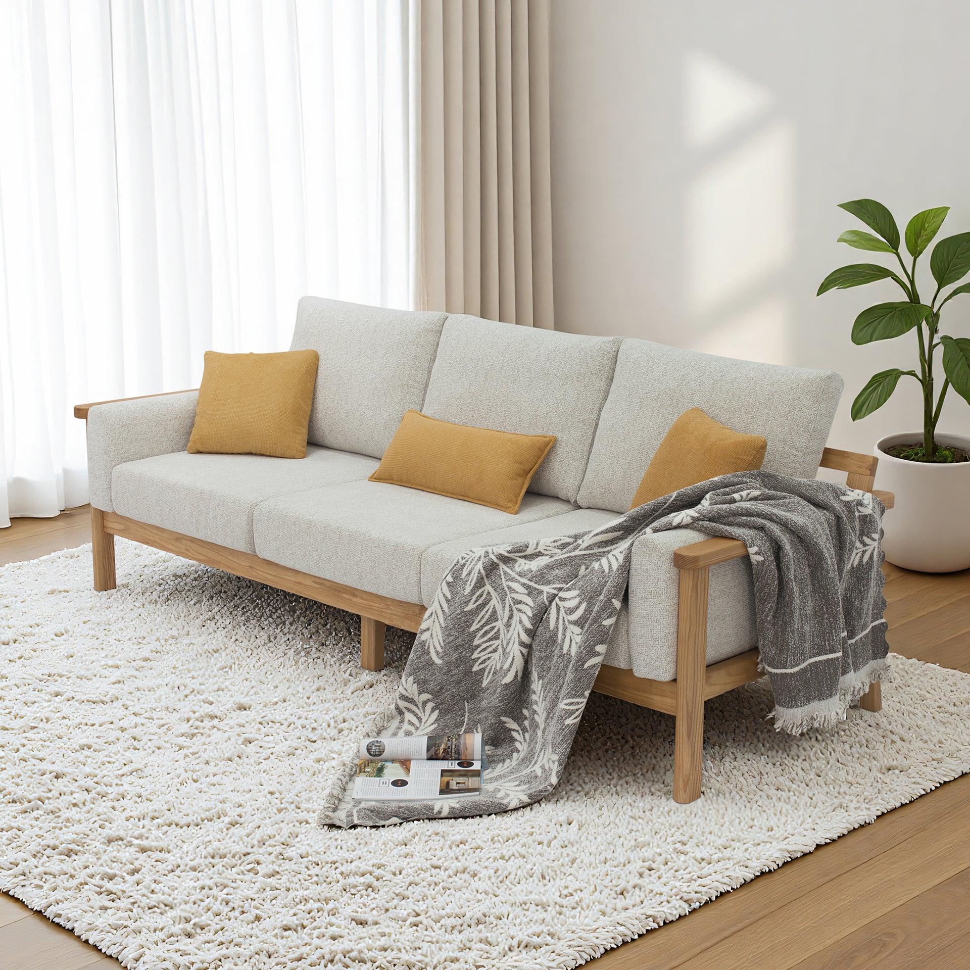 Remini 3 Seater Solidwood Sofa, Grey