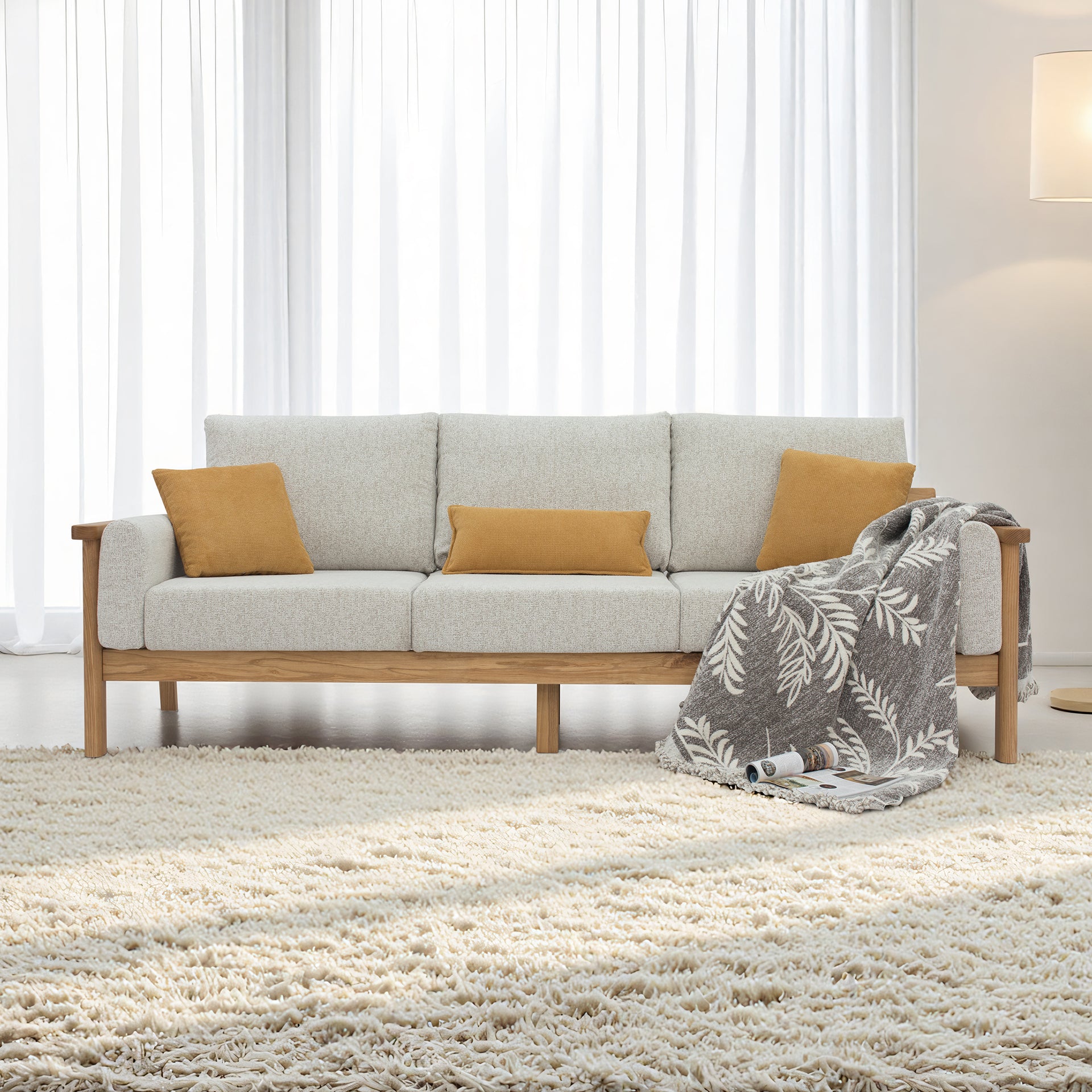 Remini 3 Seater Solidwood Sofa, Grey