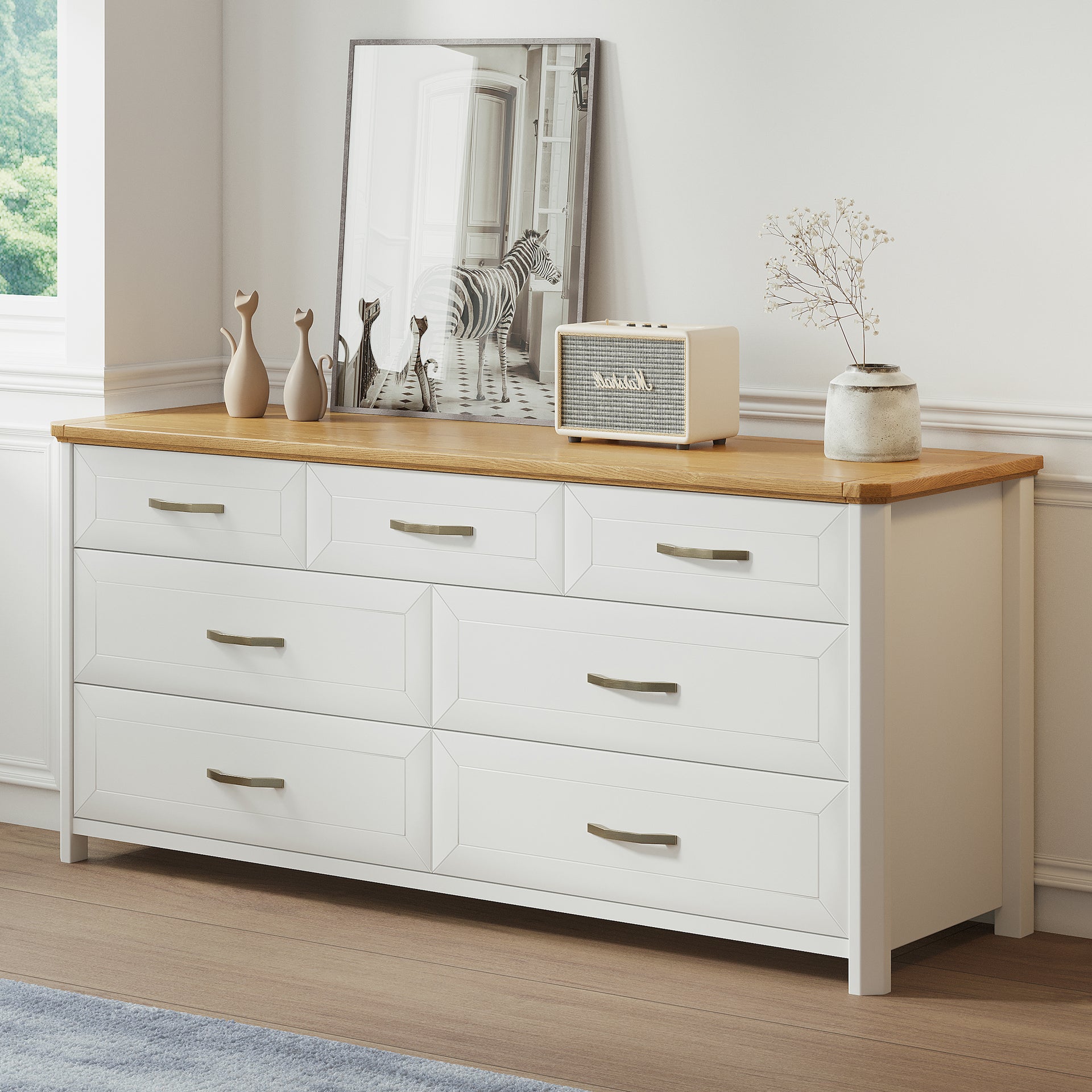 Stoven 7-Drawer Chest, White & Wood