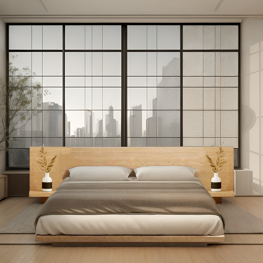 Masa Japanese Bed Base with Headboard, Super King - Oak