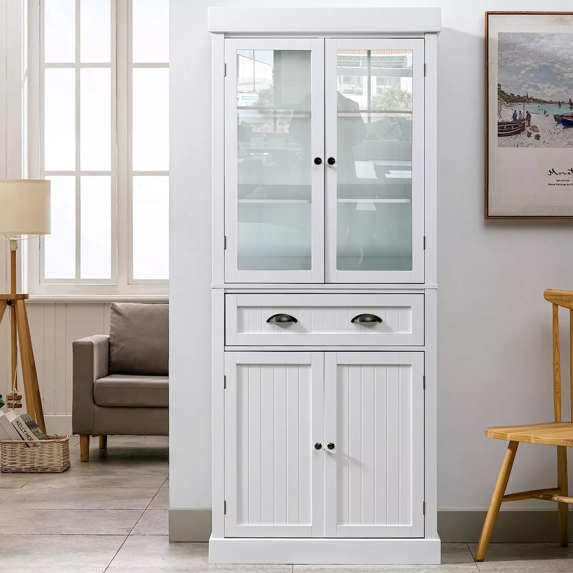 Narni Storage cabinet with glass door, White, 760x400x1830mm