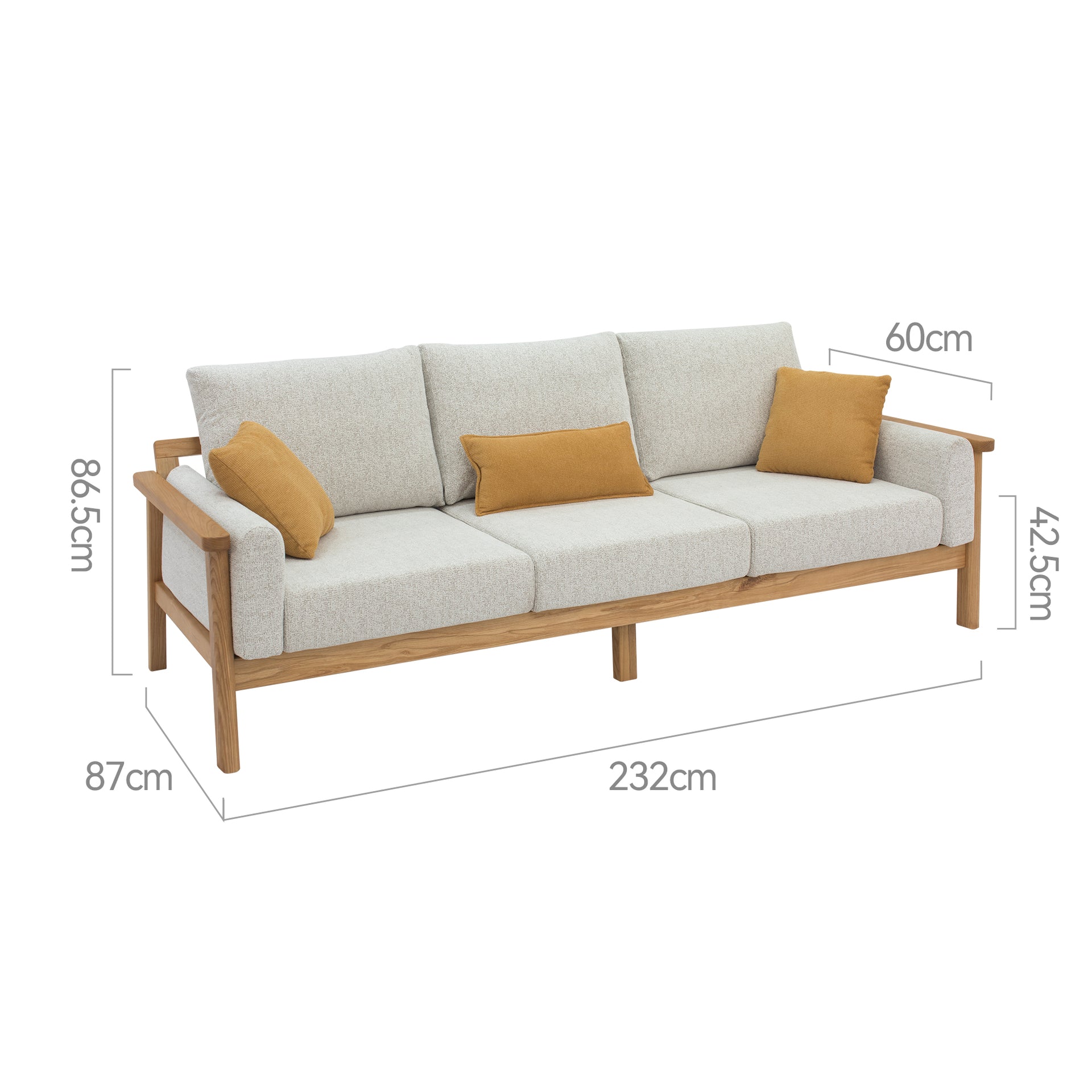 Remini 3 Seater Solidwood Sofa, Grey