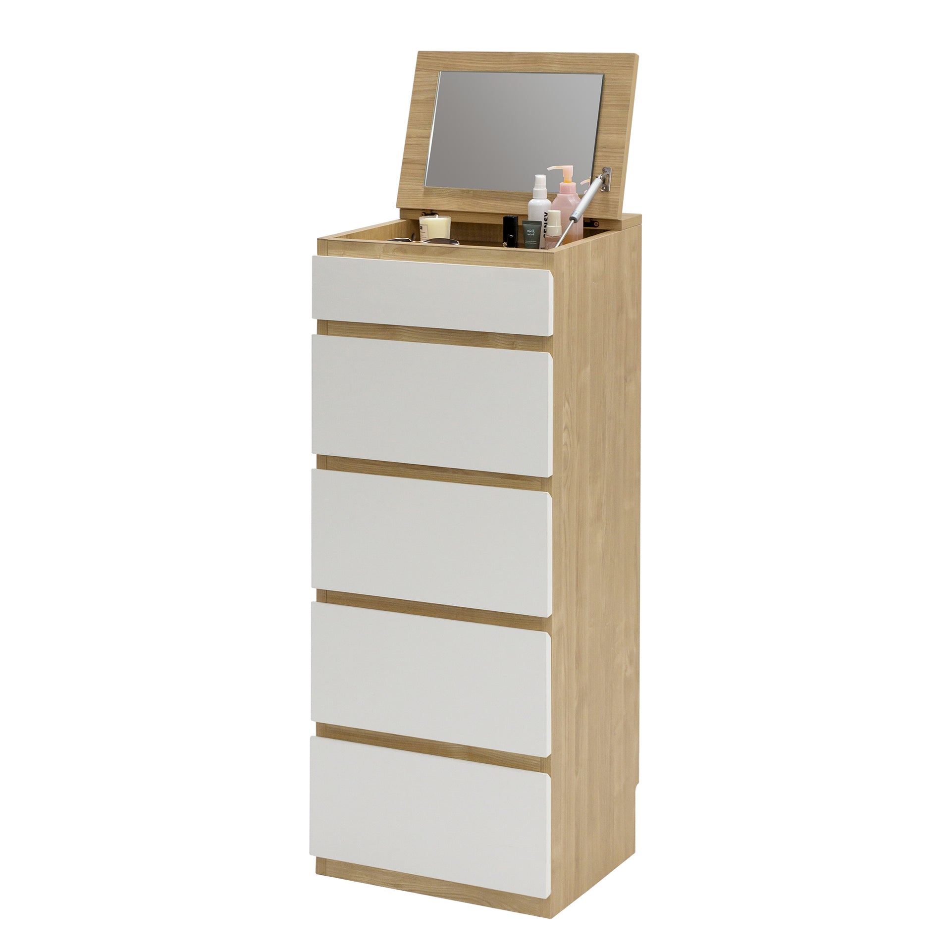 Sotta 5 Drawers Slimboy with Mirror, Oak and White