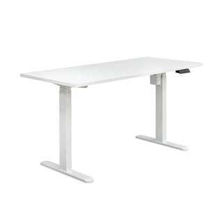 Edge electric standing desk with white desktop and white height adjustable steel frame | Proferlo