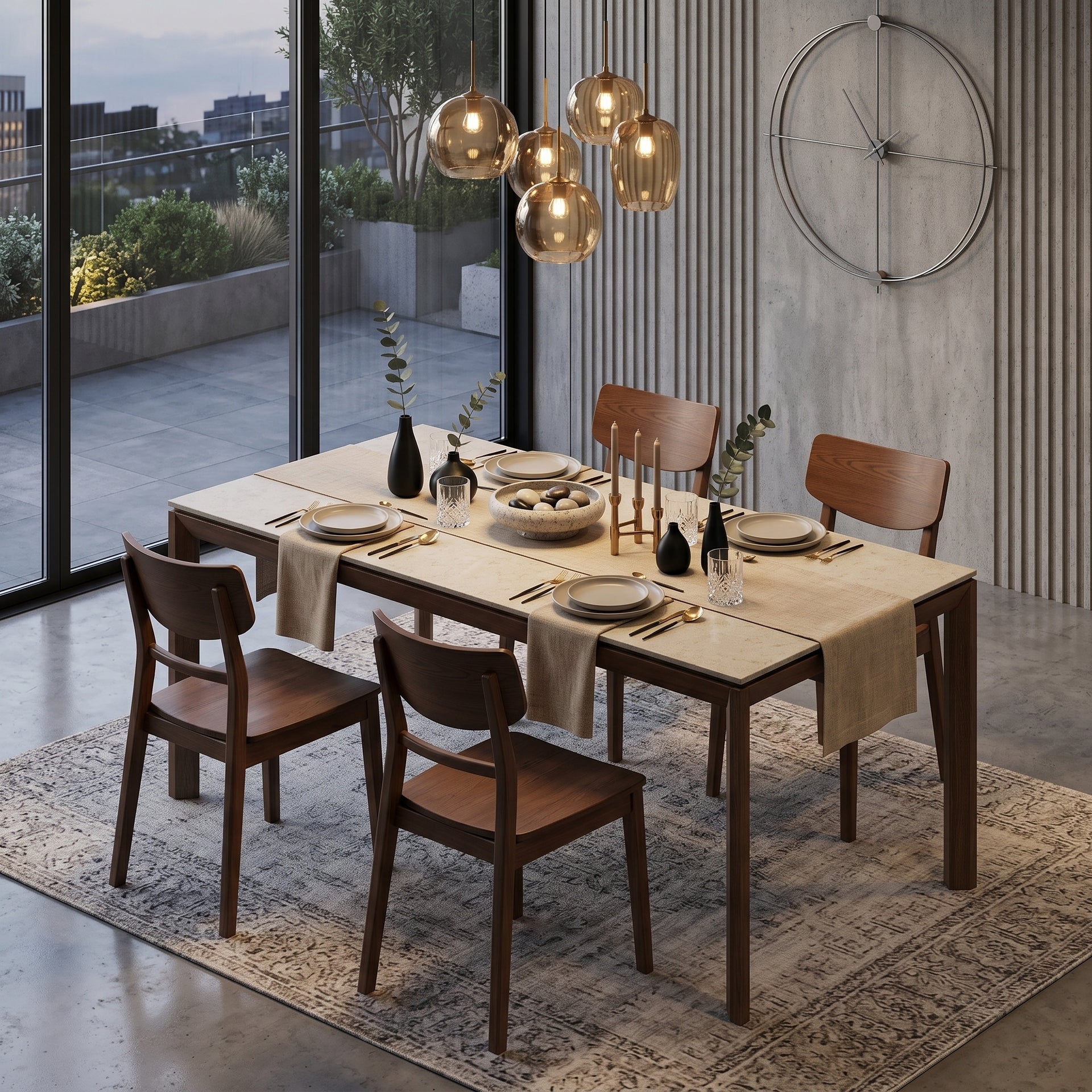 Arezzo Standard Dining Table with Ceramic Top, Claro Walnut/Beige 1.8M