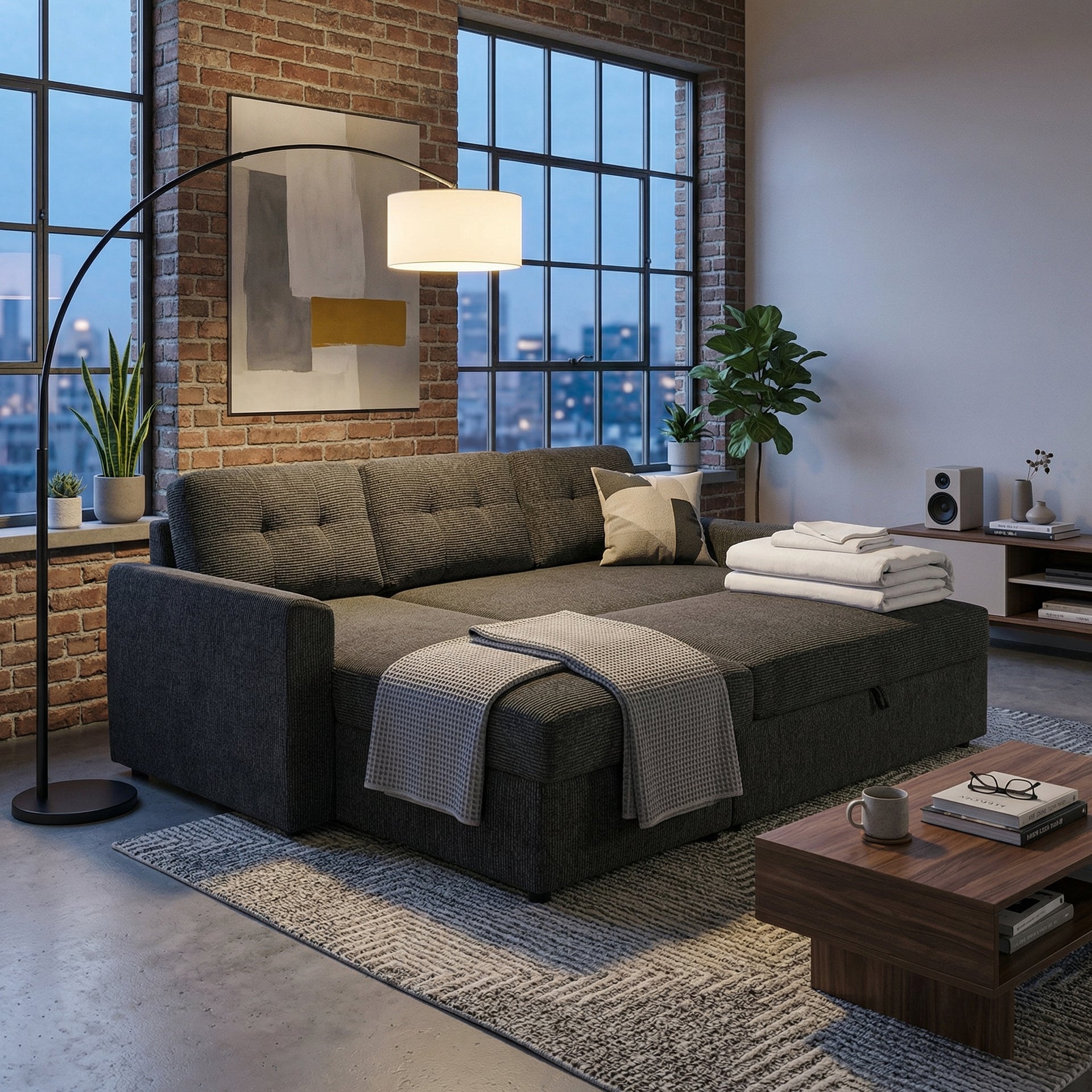 Nola 3 Seater Sofa bed with Storage, Carbon Black